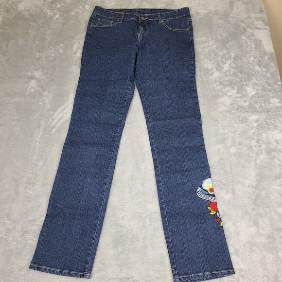 Ed Hardy by Christian Audigier Embroidered Jeans Love Kills‎ Slowly Size 9/10 - Picture 1 of 15